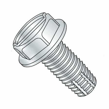 Thread Cutting Screw, #10-32 X 3/4 In, Zinc Plated Steel Hex Head Slotted Drive, 5000 PK